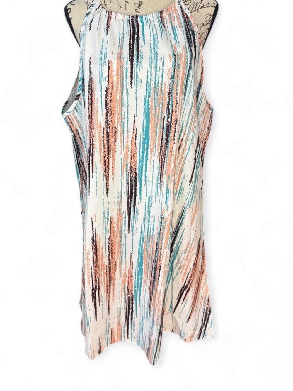 A-Line Brushstroke Print Skirt in Cream, Teal & Peach